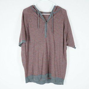 EILEEN FISHER Womens Size Large Hooded Short Sleeve Top Gray Red Merino Wool
